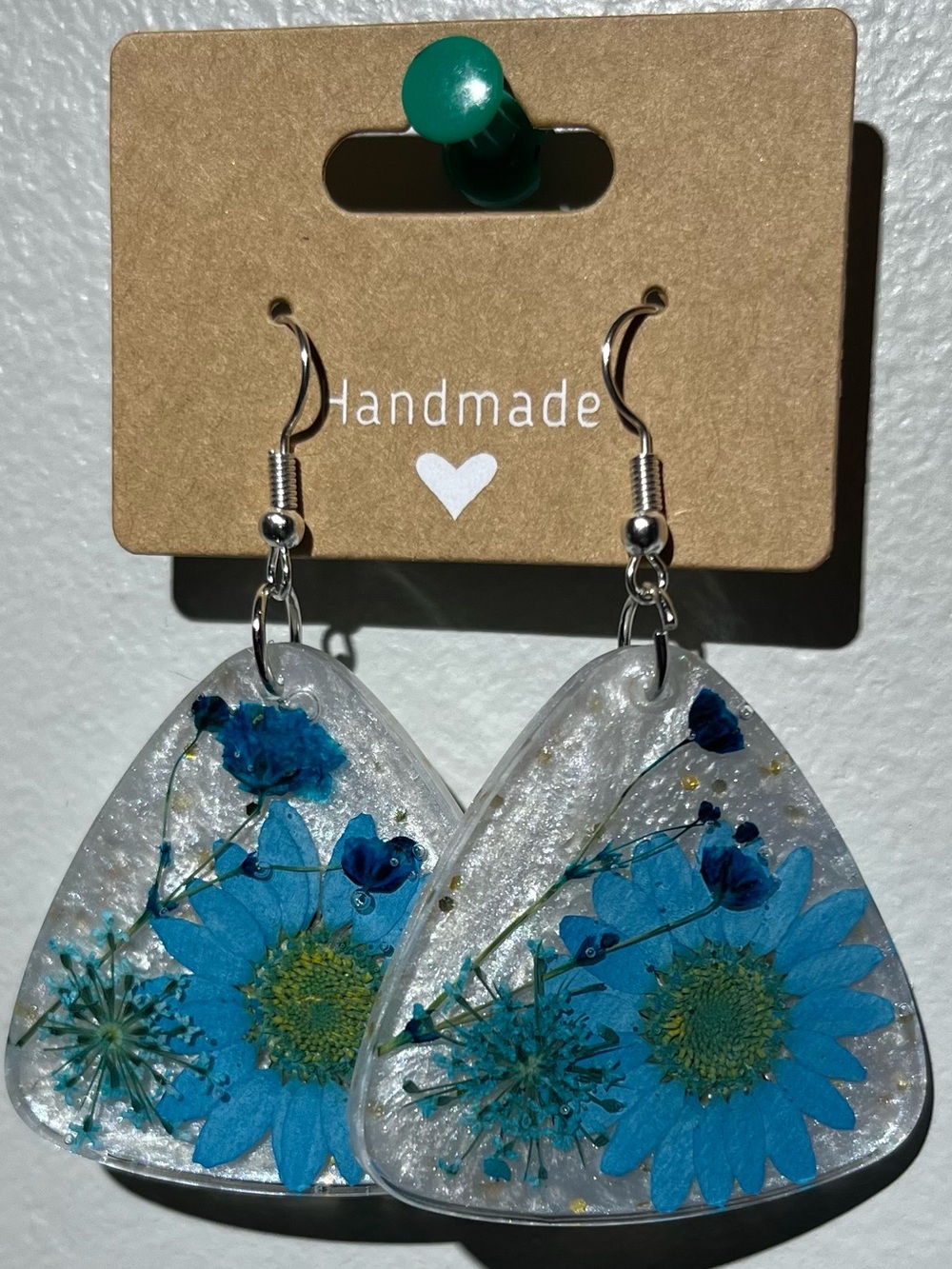 Handmade Blue Floral Resin Drop Earrings